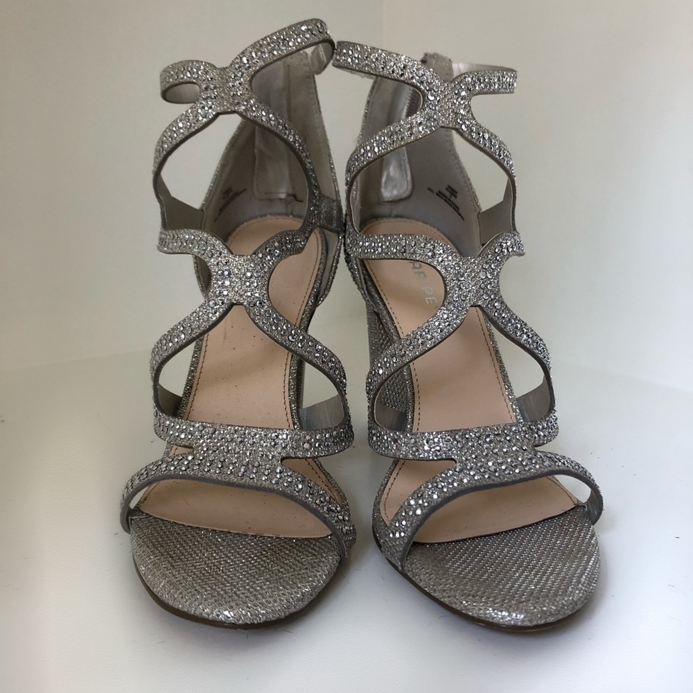 3 inch silver rhinestone heels.